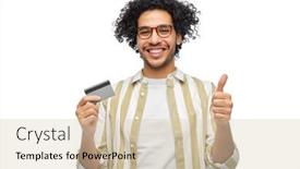  Presentation with credit card - Slide set with shopping-finance-and-people-concept background and a soft green colored foreground