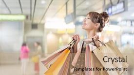  Presentation with little asian girl receiving vaccination - Amazing PPT theme having shopping girl of asian closeup backdrop and a coral colored foreground