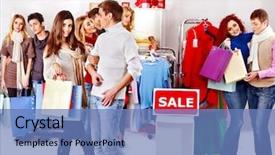  Presentation with sales - Beautiful PPT layouts featuring shopping group people at sales in clothing store backdrop and a teal colored foreground