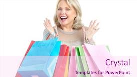  Presentation with woman pushing shopping trolley - Beautiful theme featuring young determined businessman breaking glass with karate kick backdrop and a white colored foreground