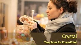  Presentation with candy cane - Beautiful presentation theme featuring shopping in a candy store backdrop and a tawny brown colored foreground