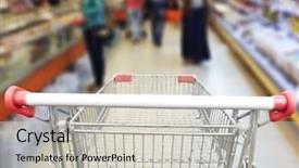  Presentation with supermarket - Cool new slide deck with shopping in supermarket shoping cart backdrop and a light gray colored foreground