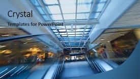  Presentation with zoom - Slides having shopping mall center escalators zoom blur movement background and a light blue colored foreground