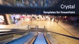  Presentation with zoom - Slide deck with shopping mall center escalators zoom blur movement background and a tawny brown colored foreground
