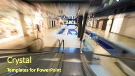  Presentation with zoom - Slide set with shopping mall center escalators zoom blur movement background and a tawny brown colored foreground