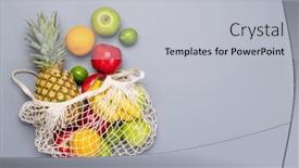  Presentation with healthy food - PPT theme consisting of shopping-mesh-bag-full background and a light gray colored foreground