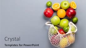  Presentation with healthy food - Slides enhanced with shopping-mesh-bag-full background and a light gray colored foreground