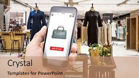  Presentation with retail smart phone shopping - Colorful PPT theme enhanced with shopping on-line by mobile backdrop and a coral colored foreground