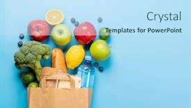  Presentation with blue food - Slide deck featuring shopping-paper-bag-full background and a sky blue colored foreground