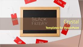  Presentation with chalk board - PPT theme featuring shopping sale and marketing concept - black chalk board with black friday words and red tags with discount signs on white background background and a tawny brown colored foreground