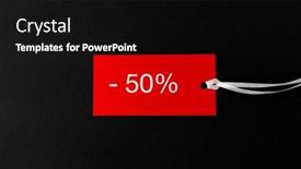  Presentation with outlet - Colorful presentation design enhanced with shopping sale and outlet concept - red tags with discount signs on black background backdrop and a black colored foreground