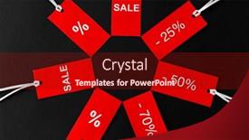  Presentation with outlet - Colorful presentation theme enhanced with shopping sale and outlet concept - red tags with discount signs on black background backdrop and a tawny brown colored foreground