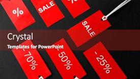  Presentation with outlet - Colorful slide deck enhanced with shopping sale and outlet concept - red tags with discount signs on black background backdrop and a tawny brown colored foreground