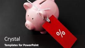  Presentation with saving - PPT theme enhanced with shopping sale and saving concept - piggy bank with red discount tag on black background background and a dark gray colored foreground