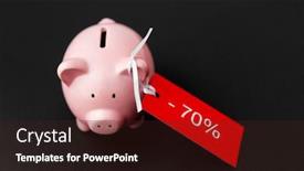  Presentation with percent - Beautiful presentation theme featuring shopping sale and saving concept - piggy bank with red tag of seventy percent discount on black background backdrop and a wine colored foreground