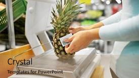  Presentation with weighing scale - PPT theme consisting of shopping sale consumerism and people background and a coral colored foreground