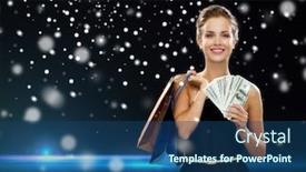  Presentation with black woman - Presentation design having shopping-sale-gifts-money background and a ocean colored foreground