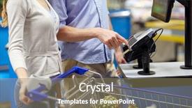  Presentation with food bank - Beautiful theme featuring shopping sale payment consumerism backdrop and a coral colored foreground