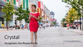  Presentation with online app - Colorful PPT layouts enhanced with shopping street in beijing china backdrop and a light gray colored foreground