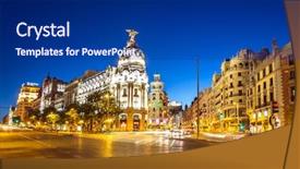  Presentation with shopping - Audience pleasing slides consisting of shopping street in madrid spain backdrop and a navy blue colored foreground
