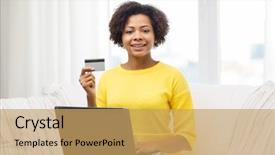  Presentation with money online shopping - Audience pleasing PPT layouts consisting of shopping technology and e-money backdrop and a yellow colored foreground