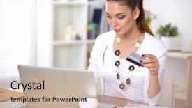  Presentation with online shopping - Beautiful presentation featuring shopping through laptop and credit backdrop and a soft green colored foreground