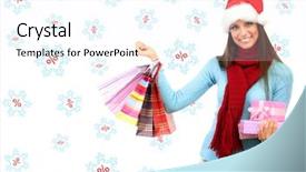  Presentation with time - Presentation theme enhanced with shopping time beautiful young woman background and a sky blue colored foreground