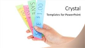  Presentation with save - Slide deck enhanced with shopping to save money background and a  colored foreground