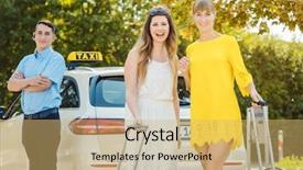  Presentation with taxi - Slide set consisting of shopping trip in town background and a yellow colored foreground