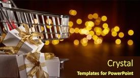  Presentation with christmas sale - PPT theme having shopping trolley and gift boxes on a dark background with led lights garland christmas and new year sale background and a wine colored foreground