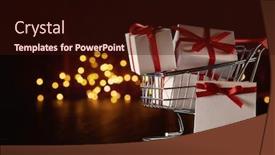  Presentation with led lights - Colorful slide deck enhanced with shopping trolley and gift boxes on a dark background with led lights garland christmas and new year sale backdrop and a wine colored foreground