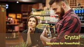  Presentation with supermarket trolley - Slide set consisting of shopping trolley choosing products dissatisfied background and a tawny brown colored foreground