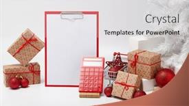  Presentation with shopping trolley - Presentation theme enhanced with shopping-trolley-gift-boxes-clipboard background and a light gray colored foreground