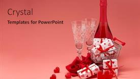  Presentation with flutes - Beautiful theme featuring shopping-trolley-gift-boxes-red backdrop and a coral colored foreground