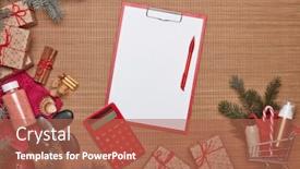  Presentation with shopping trolley - Colorful presentation theme enhanced with shopping trolley gift boxes spa composition with cosmetics creams stones and christmas ornaments on bamboo mat background top view with copy space christmas and new year sale backdrop and a coral colored foreground