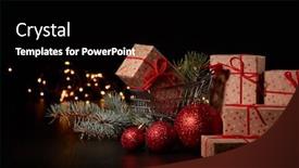  Presentation with led lights - Presentation consisting of shopping trolley gift boxes and christmas decoration with led lights garland on a black background with copy space christmas and new year shopping winter sale background and a black colored foreground