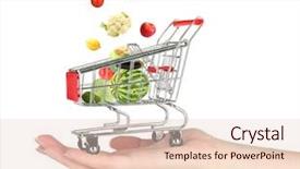  Presentation with shopping trolley - Audience pleasing slide deck consisting of shopping trolley on woman hand isolated on white backdrop and a lemonade colored foreground