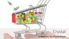  Presentation with shopping trolley - Colorful slides enhanced with shopping-trolley-on-woman-hand backdrop and a  colored foreground