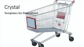  Presentation with shopping trolley - Presentation design enhanced with shopping trolley stands in the midl of asphalt ground background and a cool aqua colored foreground