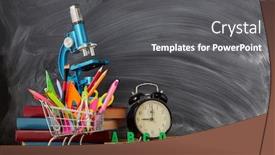  Presentation with shopping trolley - Presentation theme consisting of shopping-trolley-stationery-accessories-microscope background and a gray colored foreground