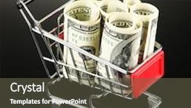  Presentation with shopping trolley - PPT theme consisting of shopping trolley with dollars on dark background background and a dark gray colored foreground