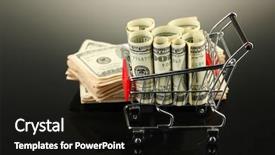  Presentation with shopping trolley - PPT theme featuring shopping trolley with dollars on dark background background and a wine colored foreground