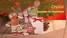  Presentation with christmas sale - Audience pleasing theme consisting of shopping-trolley-with-gift-boxes backdrop and a tawny brown colored foreground