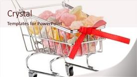  Presentation with shopping trolley - Presentation theme having shopping-trolley-with-jelly-candies background and a lemonade colored foreground