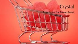 Presentation with shopping trolley - PPT layouts featuring shopping trolley with jelly candies on red background background and a coral colored foreground