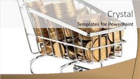  Presentation with shopping trolley - Theme enhanced with shopping trolley with ukrainian coins isolated on white background and a white colored foreground