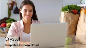  Presentation with online shopping - Colorful presentation theme enhanced with shopping using tablet and credit backdrop and a coral colored foreground