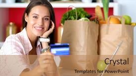  Presentation with cashback online shopping - Presentation theme consisting of shopping using tablet and credit background and a  colored foreground