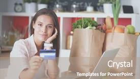  Presentation with cashback online shopping - Slide deck enhanced with shopping using tablet and credit background and a  colored foreground