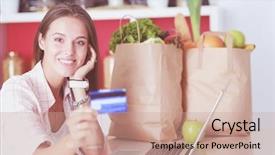  Presentation with cashback online shopping - Beautiful slides featuring shopping using tablet and credit backdrop and a  colored foreground